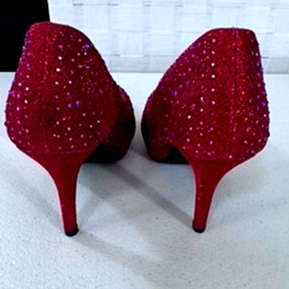"Silver Slipper" Red Blingy High Heel Shoes, Dark Romance, Sexy, Christmas Vixon - Picture 5 of 6